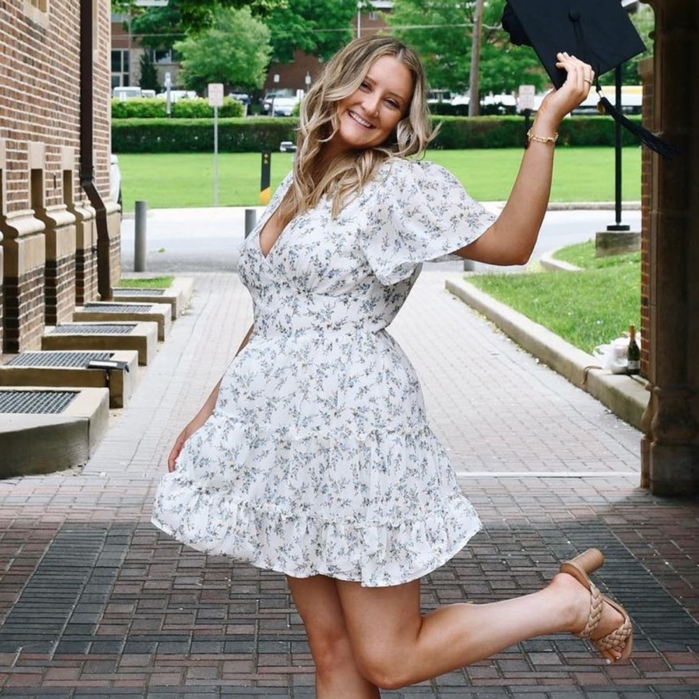 Lulus white and blue floral dress